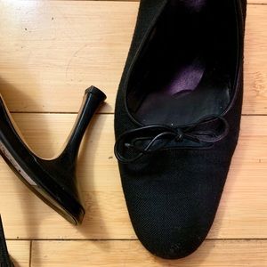 VTG Isaak Mizrahi Blk Cloth/Leather Slingback